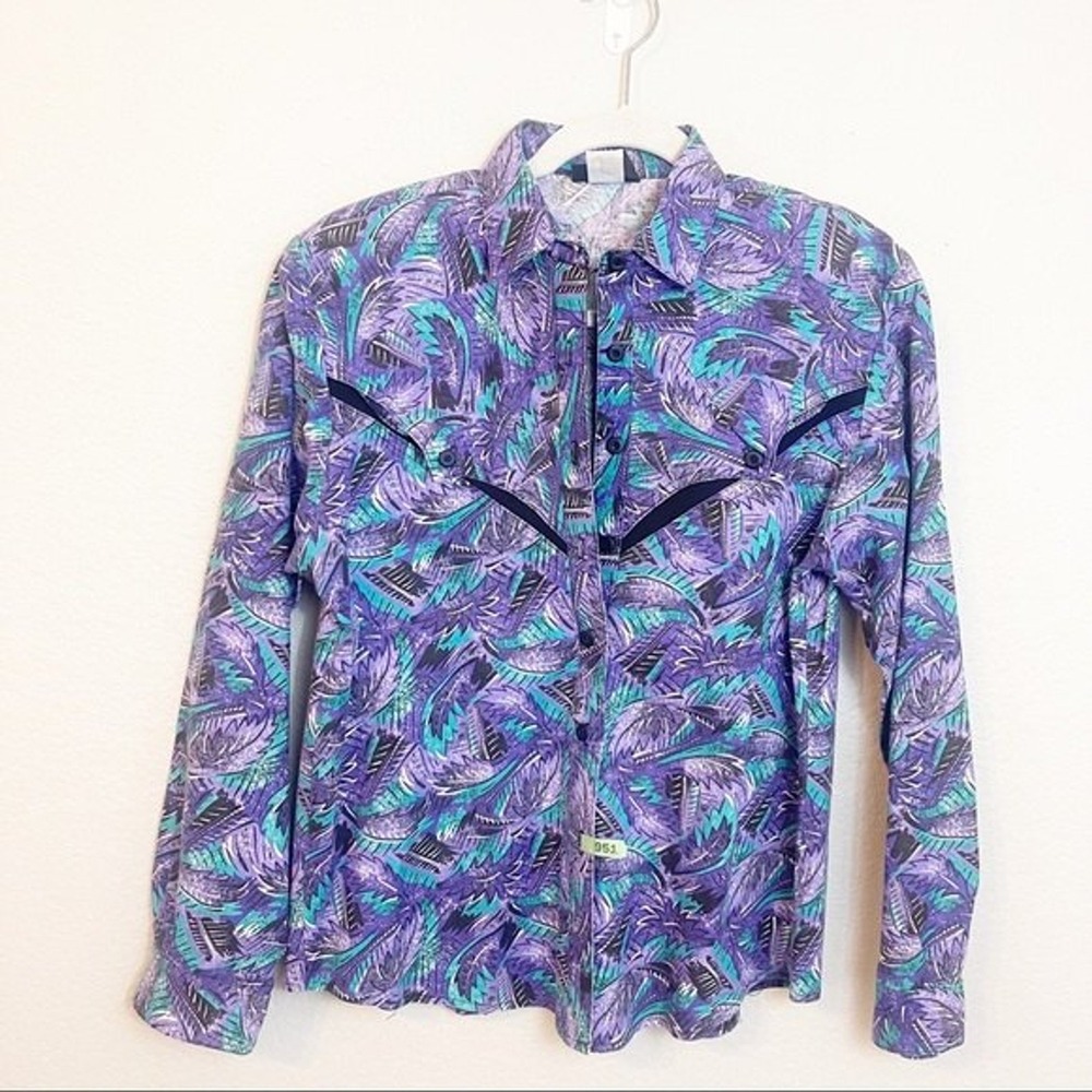 Roughrider by Circle T Vintage Western Button Down Shirt Purple Teal Women 11/12
